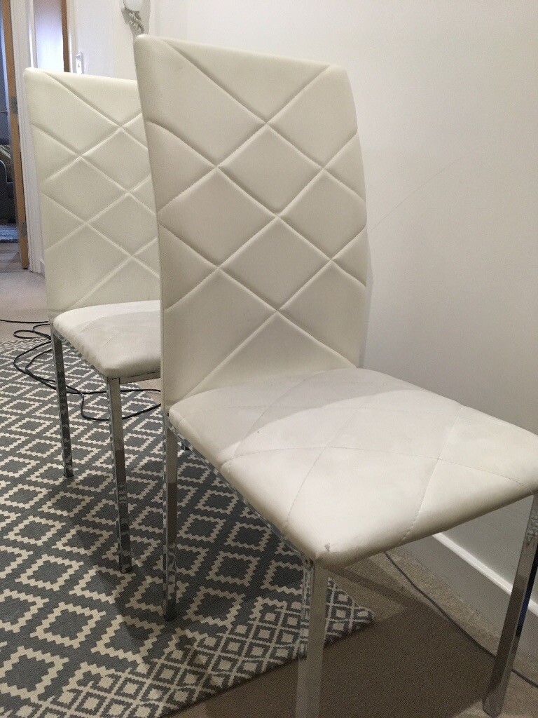 4x IKEA white faux leather dining chairs | in Clapham, London | Gumtree
