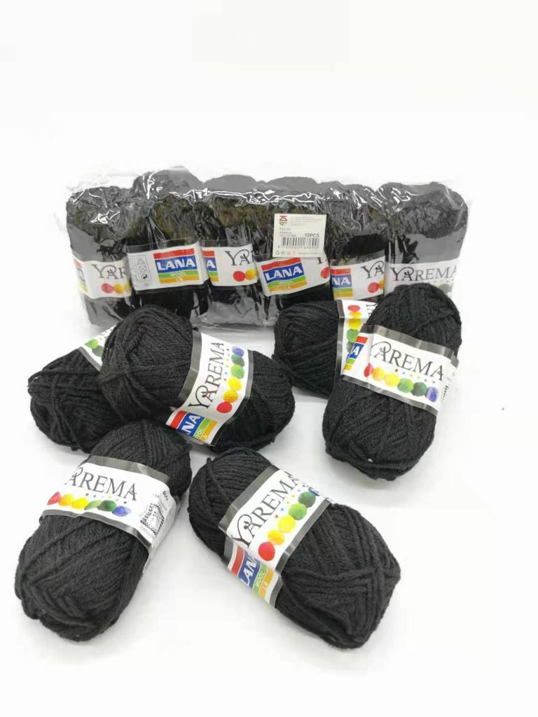 Set 12Pz Gomitoli Matassa Filato Lana Uncinetto Cucito Ricamo Nero 40gr bal