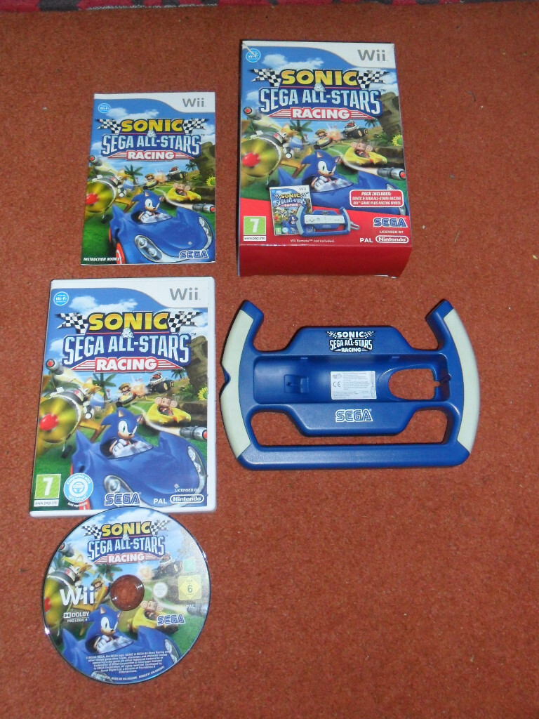 Nintendo Wii Sonic & Sega All Stars Racing Game with Racing Wheel-No
