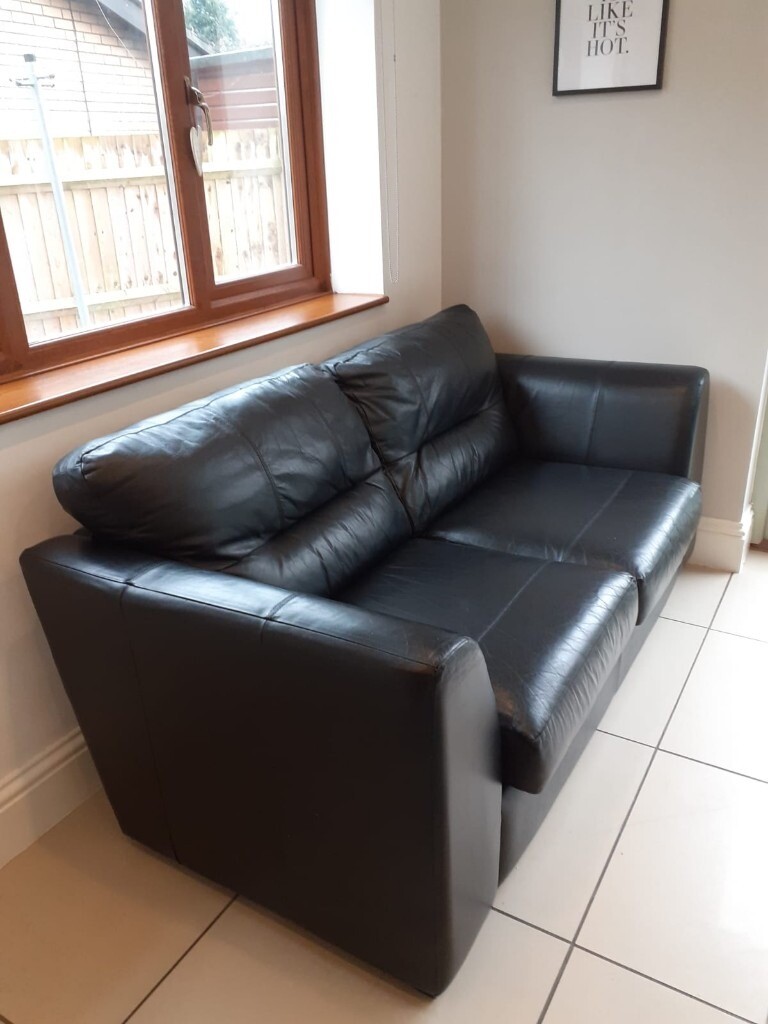 DFS Real Leather Sofa Bed, Black. in Abbeymead, Gloucestershire Gumtree