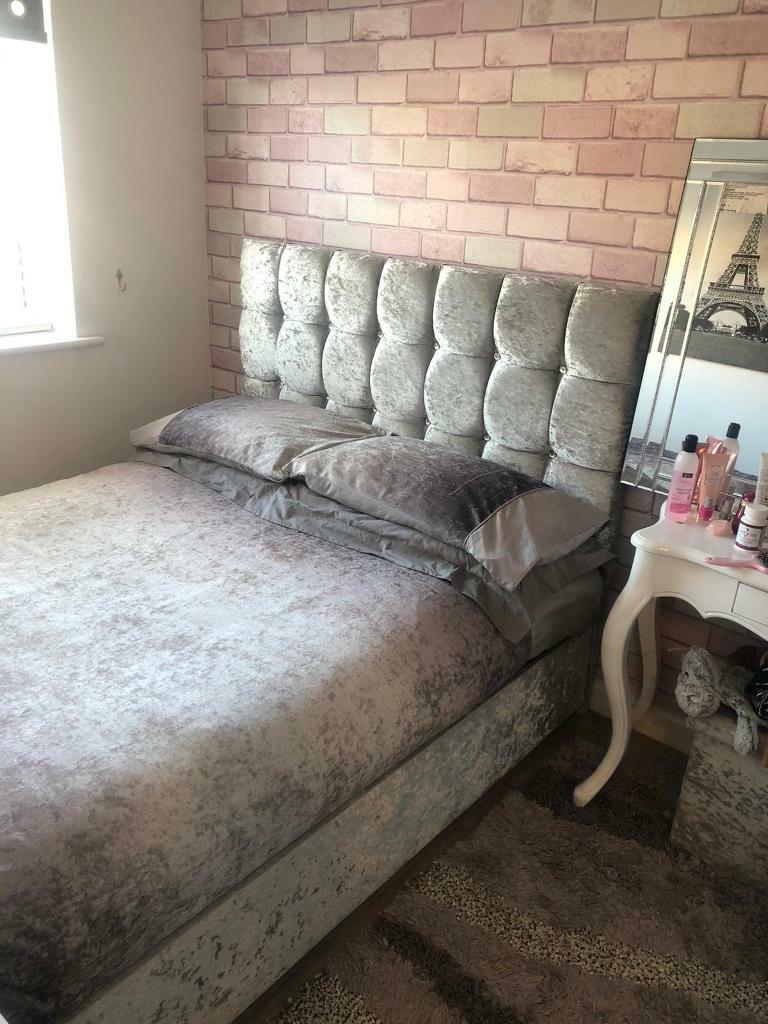 Crushed velvet double bed with silent night mattress in