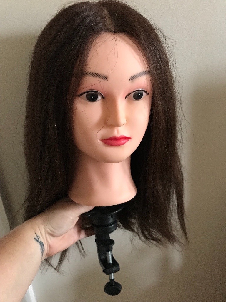 Brown real hair hairdressing dolls training head wit in Port Talbot