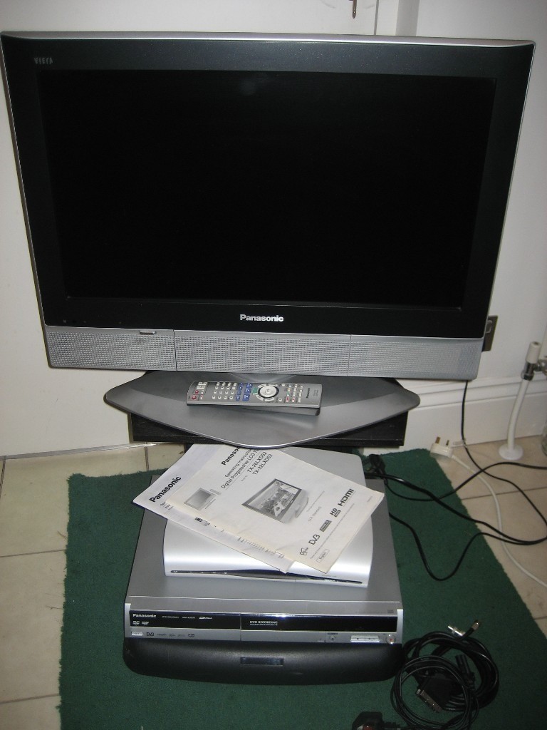 PANASONIV TV, DVD RECORDER, SKY BOX & STAND PANASONIC DVD PLAYER
