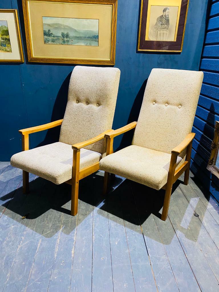 Lovely pair of mid century armchairs with original upholstery in