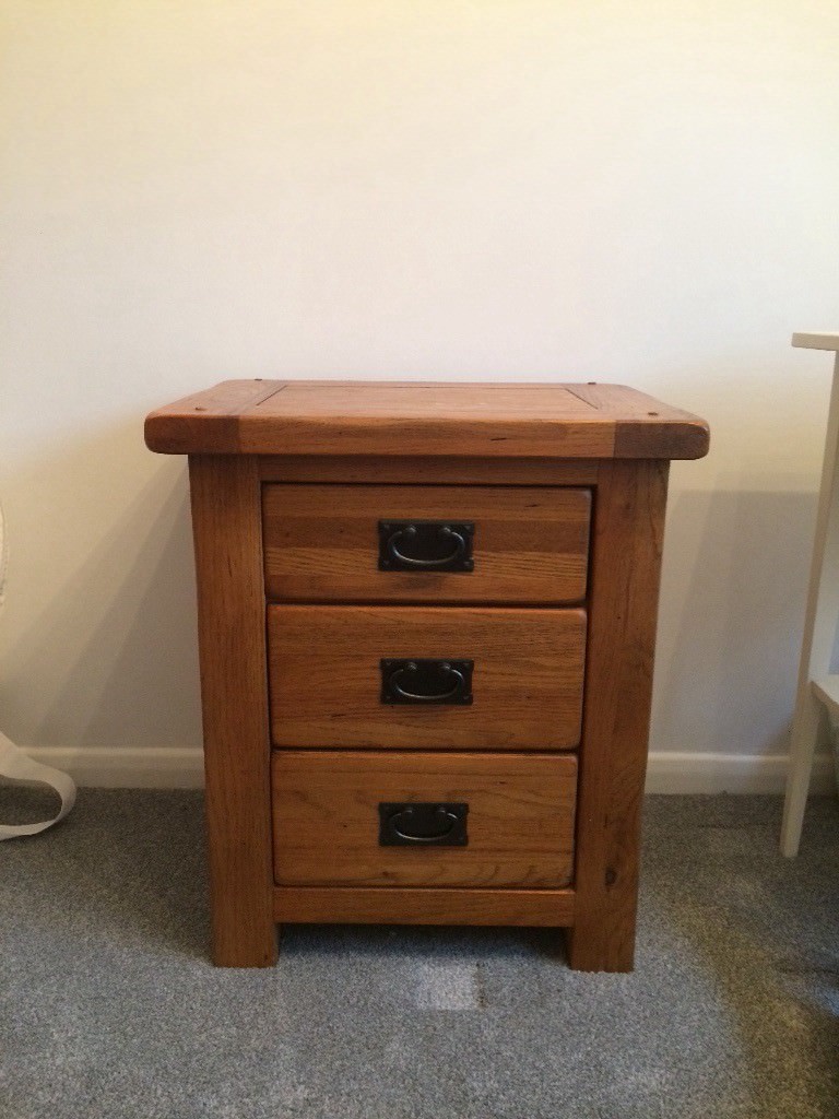 Rustic Solid Oak 3 Drawer Bedside Table x 2 in Hertford