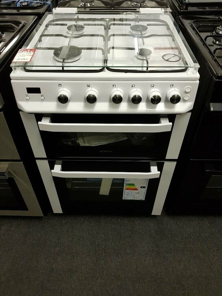 Brand New Servis SGL60W 60cm Double Oven Gas Cooker With Glass Lid