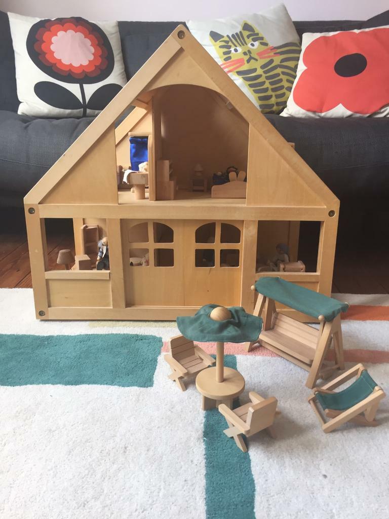 Early Learning Centre ELC wooden dolls house with furniture in