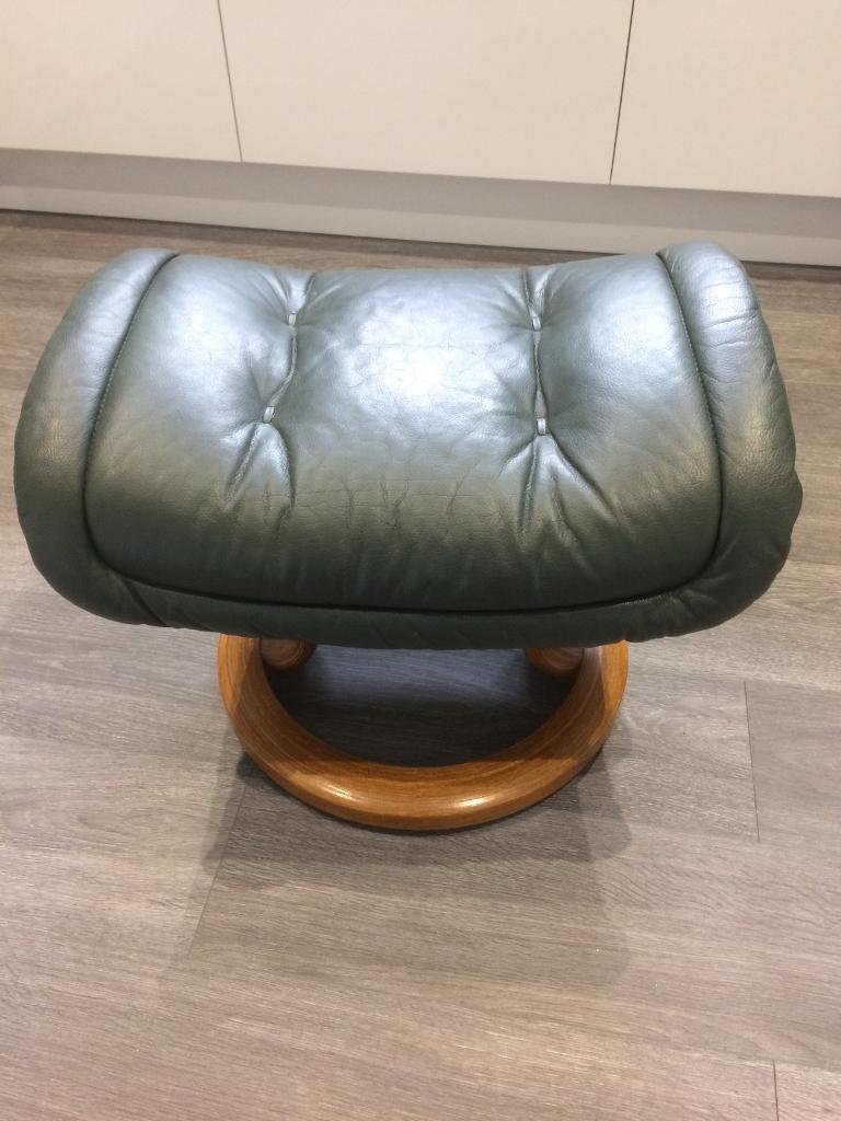 Ekornes Stressless Footstool in lovely condition green leather in