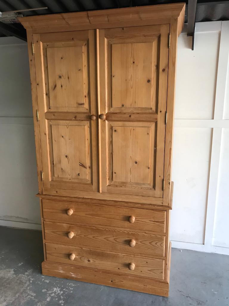 Solid Pine 2 Door Wardrobe with 3 Long Drawers in Spondon, Derbyshire