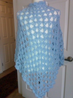 Shawl 72x36 Light Blue crochet Pioneer handmade shaw acrylic yarn Grand Mother