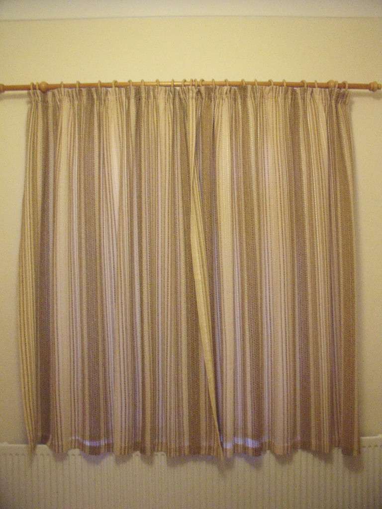 Vintage Curtains 1pr 1980s Bhs Acrylic Brown Beige Cream