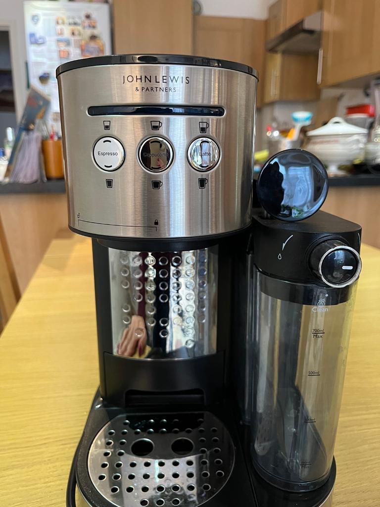 John Lewis pump espresso coffee machine with milk frother in London