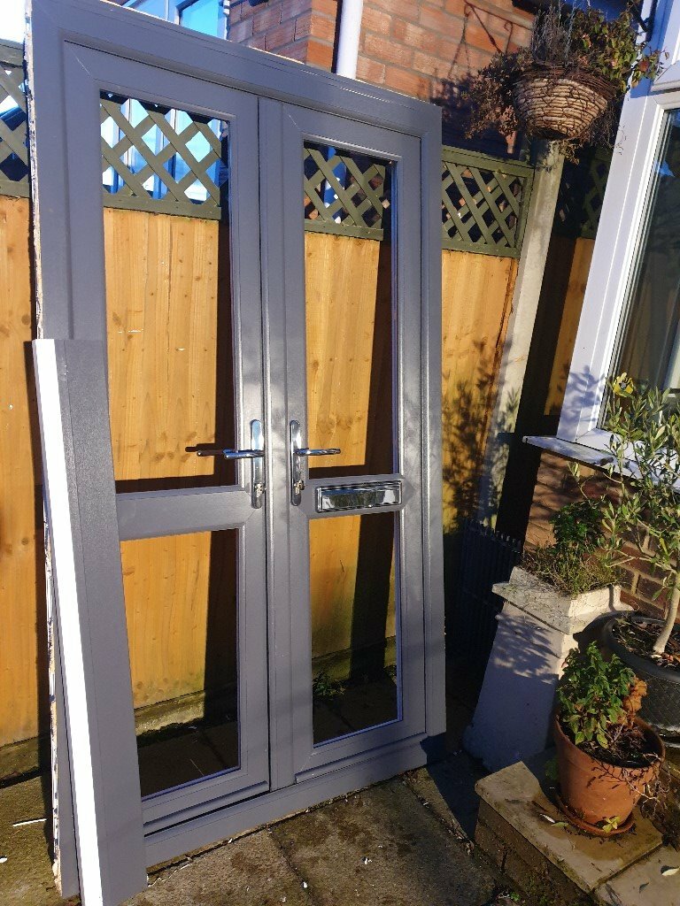 KOMMERLIN GREY/WHITE UPVC DOUBLE GLAZED FRENCH/DOUBLE DOORS (ONLY 2