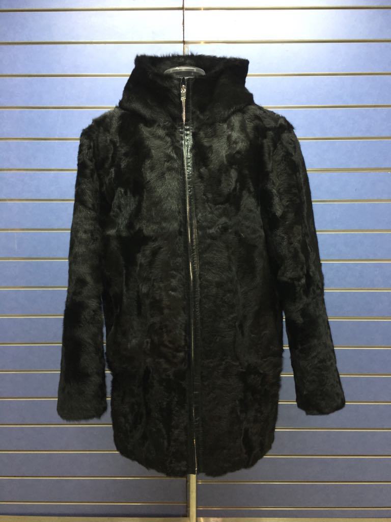 Pre-owned Fenzo Furs Luxury Full Skin Black Lamb Astrackhan Fur Men Coat Real Fur Jacket Black Hooded