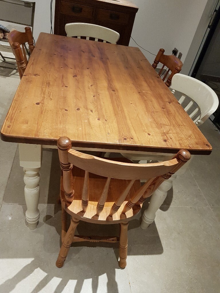 Farmhouse Shabby chic dining table & 6 chairs for upcycling/ scandi