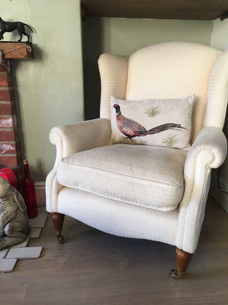Laura Ashley southwold pale cream fabric wingback armchair in