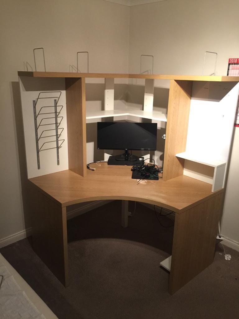 Ikea Large Office Corner Desk With Storage Shelves Whiteboard And