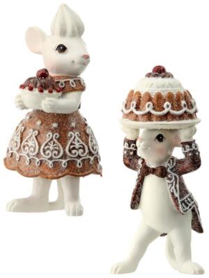 4'' Mice with Icing Gingerbread Cakes Christmas Village Figure Set of 2