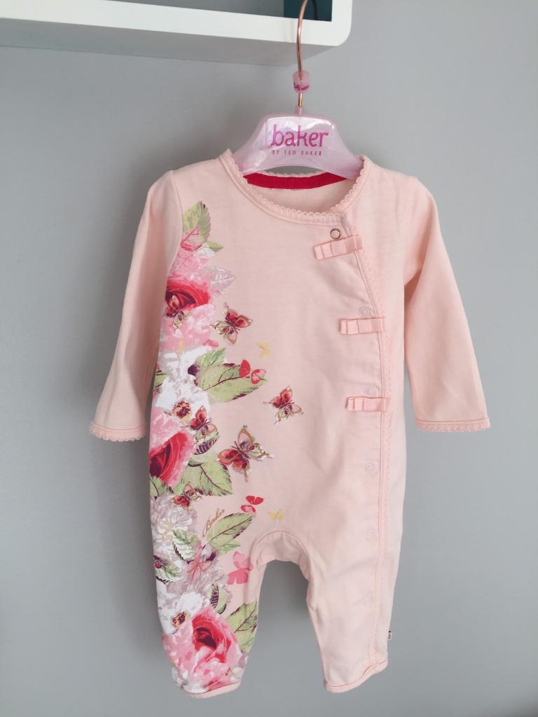 Baker By Ted Baker Baby girls pink floral bow outfitsleep suits (03
