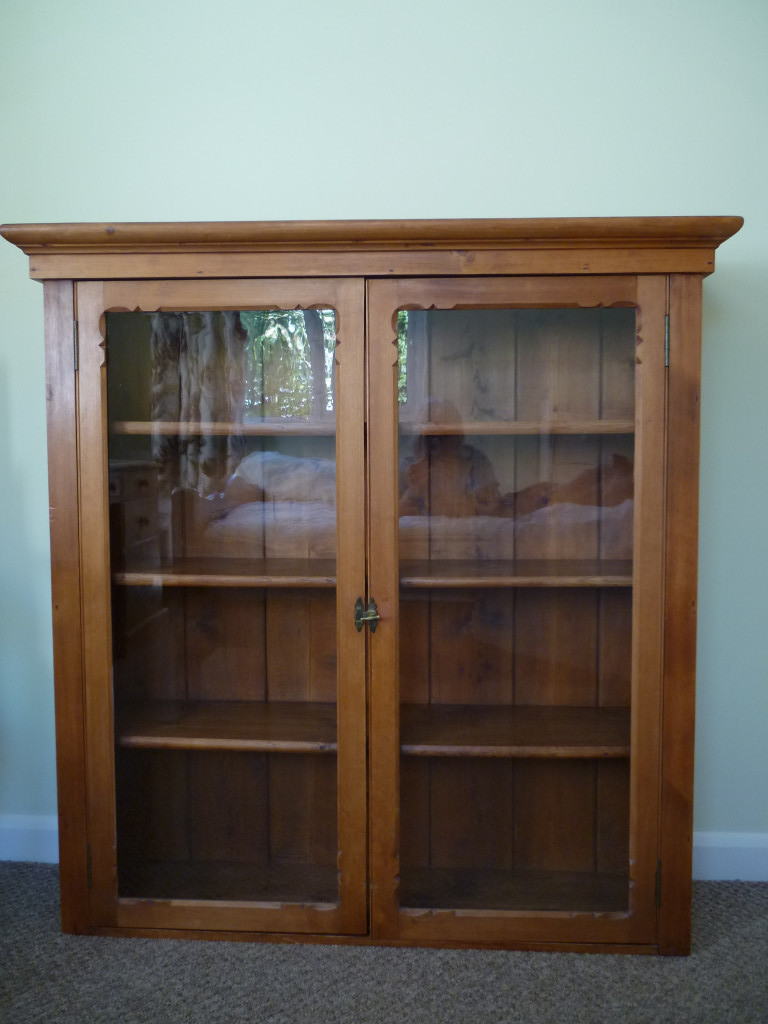 Antique Scottish Pine Glass Fronted Wall Cabinet In Felixstowe