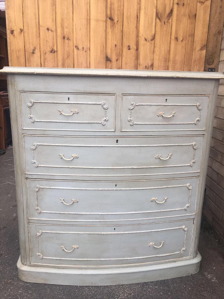Chest Of Drawers French Louis Style Painted Bow Fronted Pale Blue