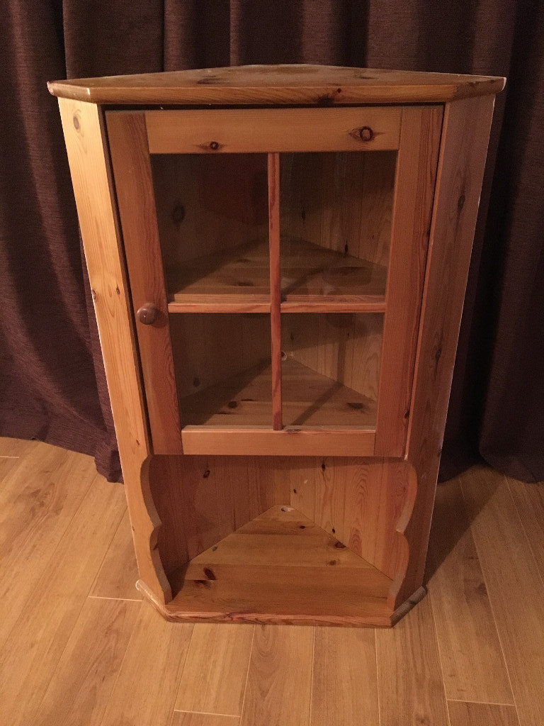 Wooden / Pine Corner Unit with glass door and shelves in Longniddry