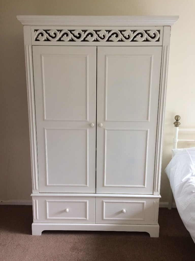 White French Style Shabby Chic Wardrobe And Matching Tall Boy