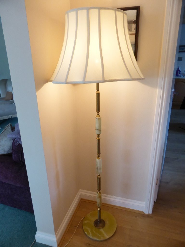Vintage Onyx and Brass Standard Lamp With New Shade in Verwood