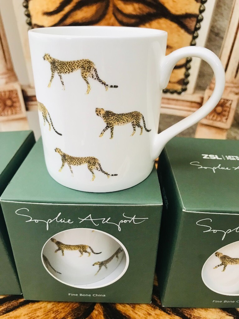 NEW SOPHIE ALLPORT LEOPRAD CHEETAH CHINA MUGS X4 in Newcastle, Tyne