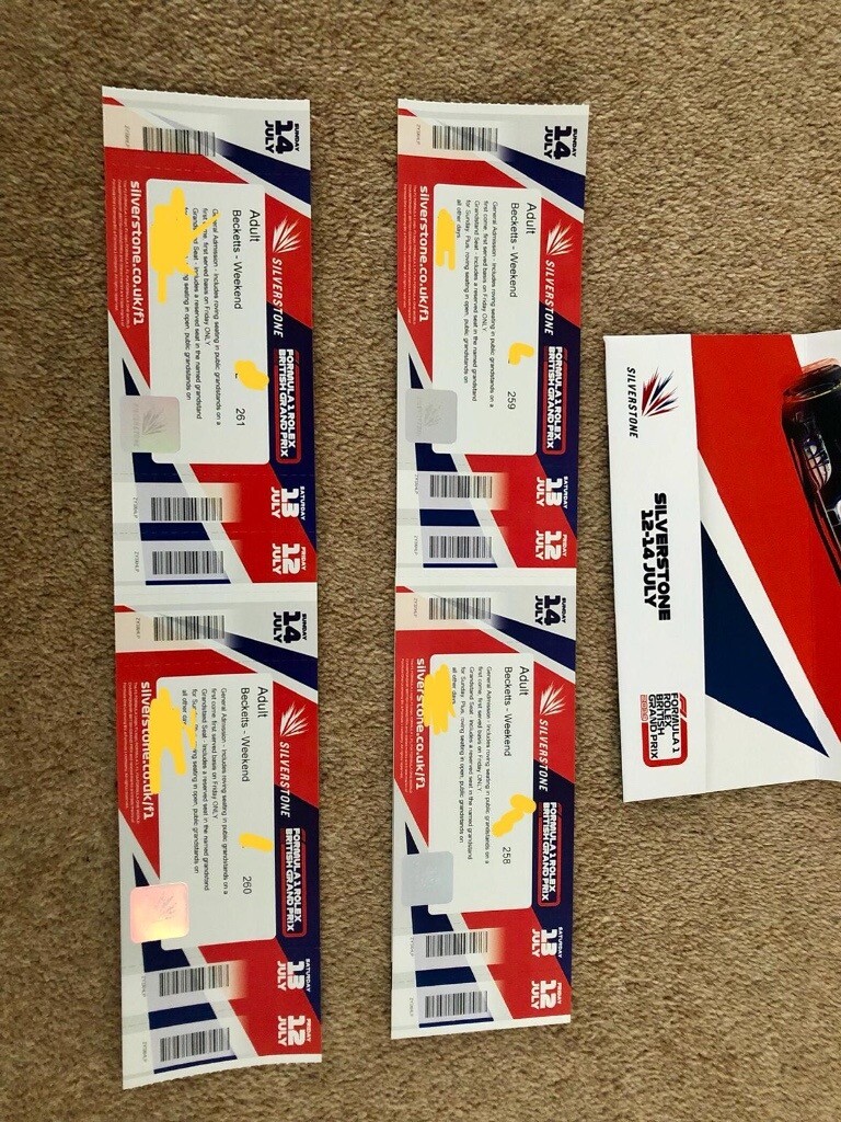 4x tickets to Formula 1 British Grand prix 12/07/19 14/07/19 in