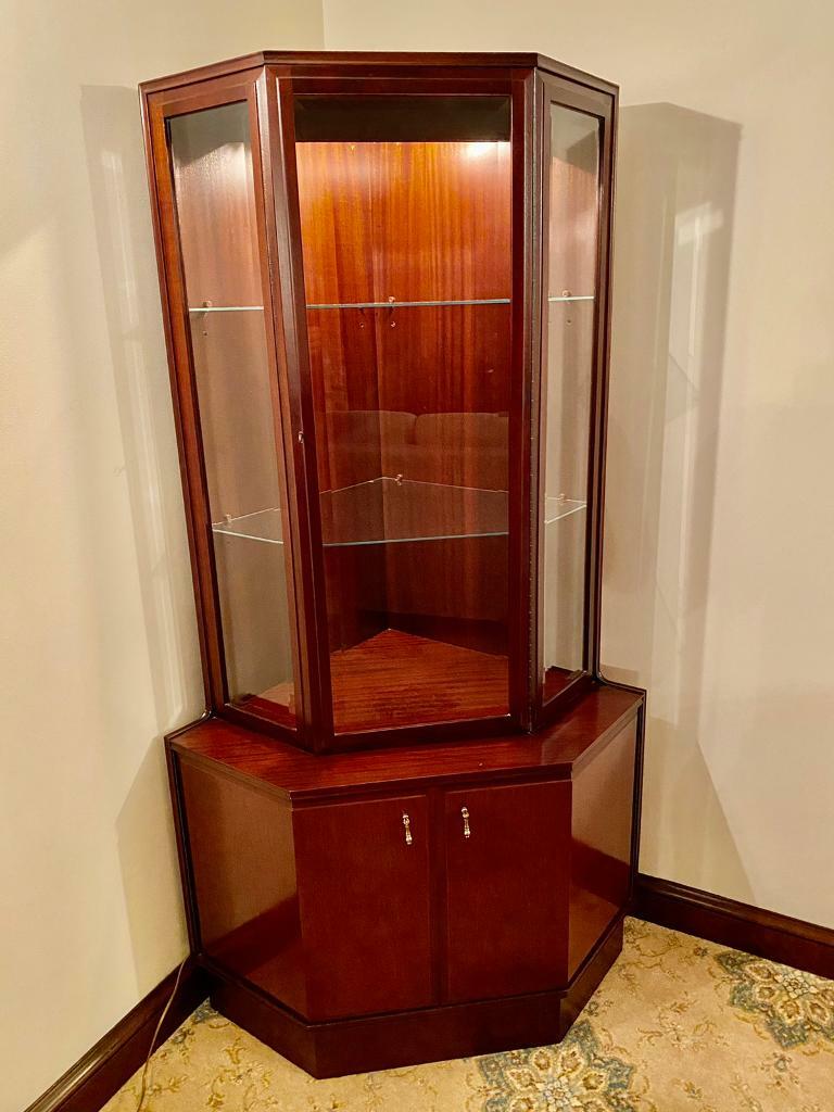 Vintage Turnidge Corner Display with lights and lockable doors