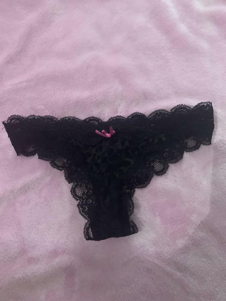 Black animal print pink Lacey thong Brazilian undies panties in