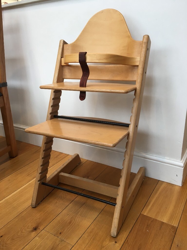 Stokke Tripp Trapp high chair in natural beech including Baby Bar and Leather Strap in Ascot