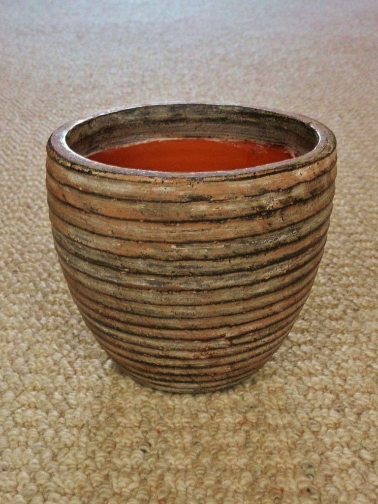 Brown Ribbed Textured Pottery Indoor Flower Plant Pot Planter Holder