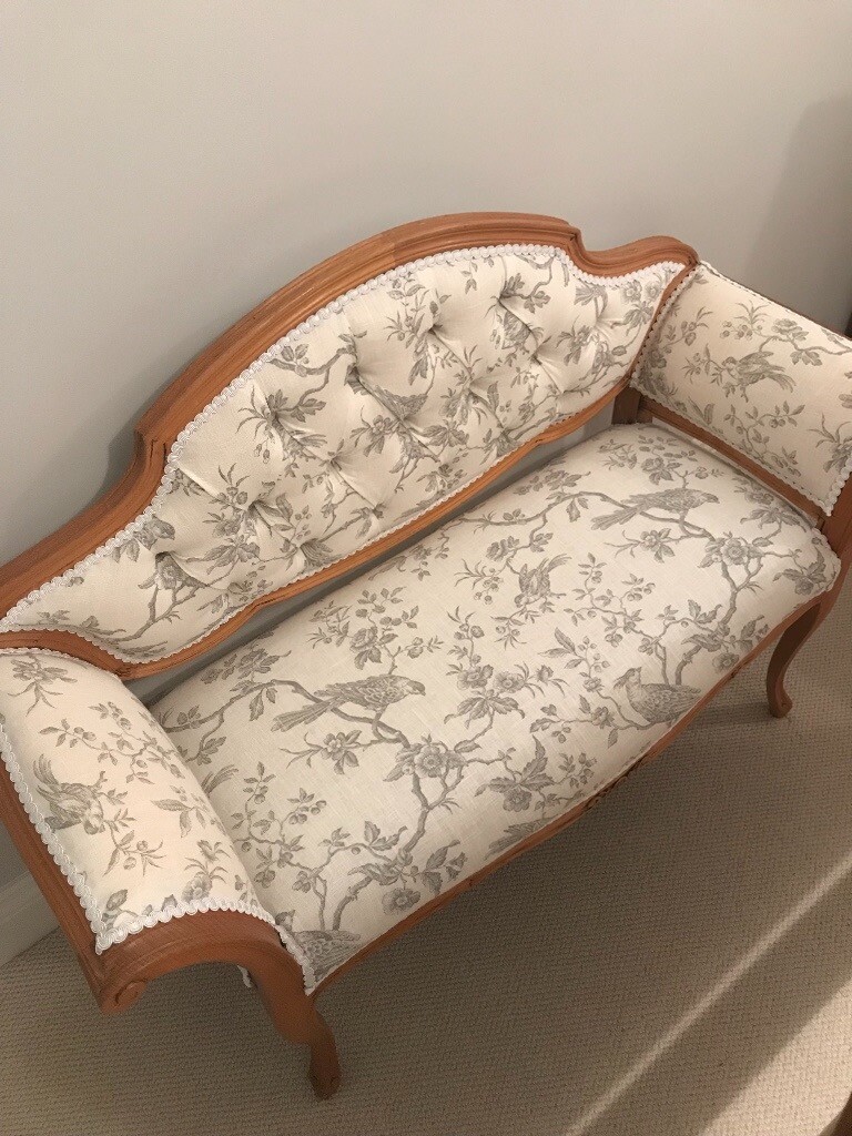 FRENCH STYLE ANTIQUE SOFA - NEWLY UPHOLSTERED (W108cm, D40cm, H60cm