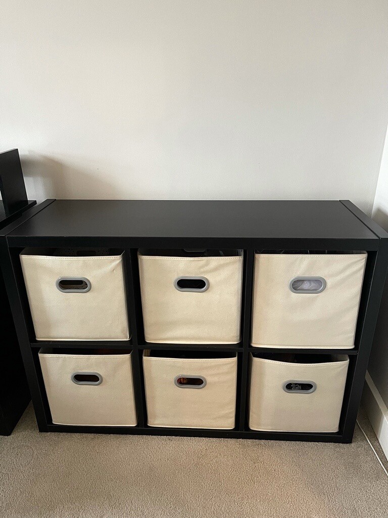 Shelving unit Argos Habitat Squares 6 Cube Storage Unit Black + 6 foldable beige cube storage