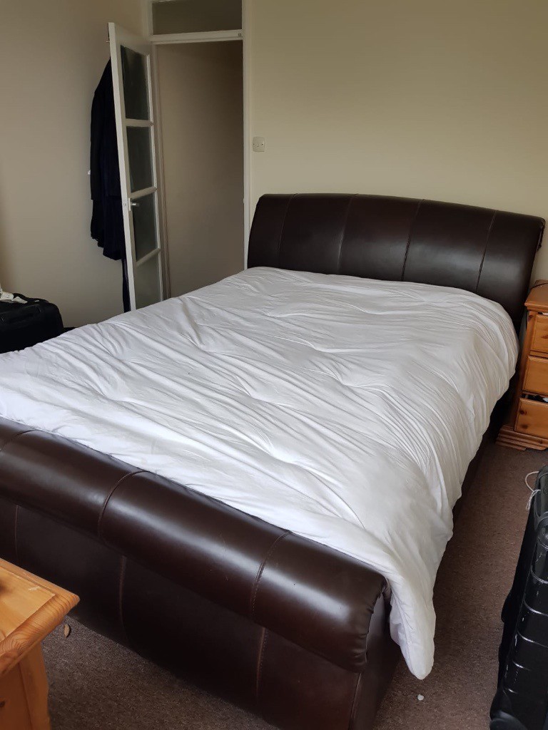 King Size Leather Sleigh Bed Brown in Dursley, Gloucestershire