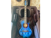 6 months old Lindo Shark Electro Acoustic Guitar - Blue Graphic Art Finish