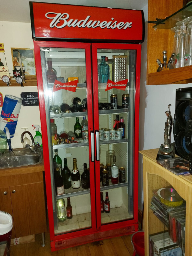Original Full Length Budweisser 2 Door Drinks Fridge & Bud Retro Light