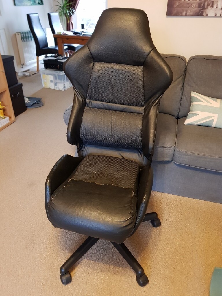 Smart comfortable racing seat office chair in black leather with height