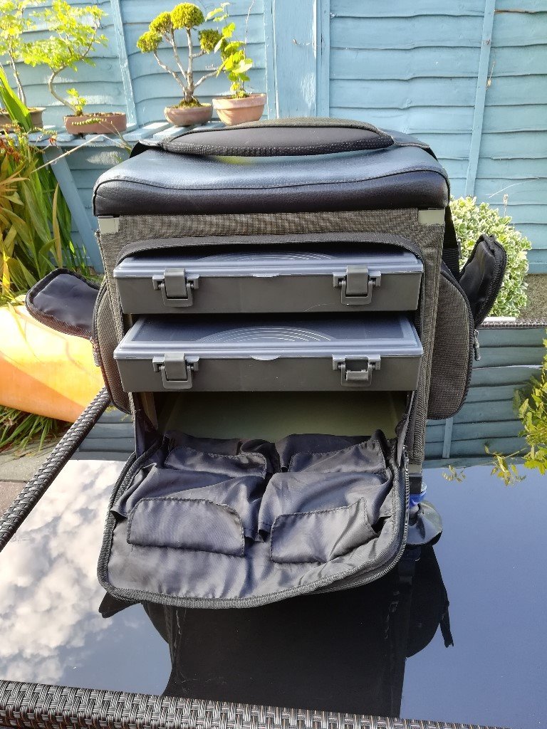 T F Gear Compact Tackle seat box, with two tackle boxes, shoulder carry