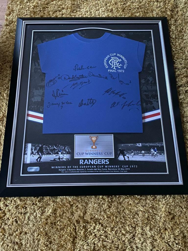 Signed Rangers 1972 European Cup Winners Cup Shirt Framed in