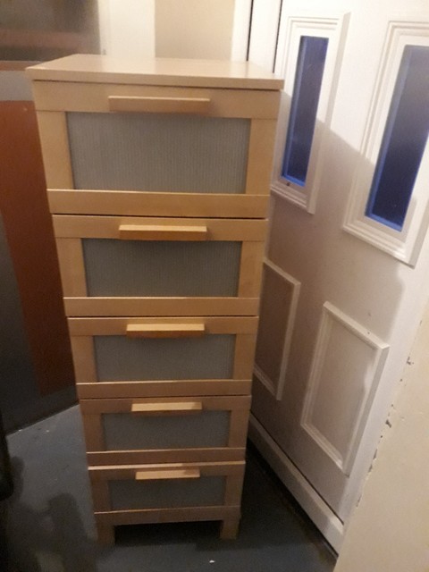 Tall 5 Drawer Light Brown Wood With See Through Panels Drawers