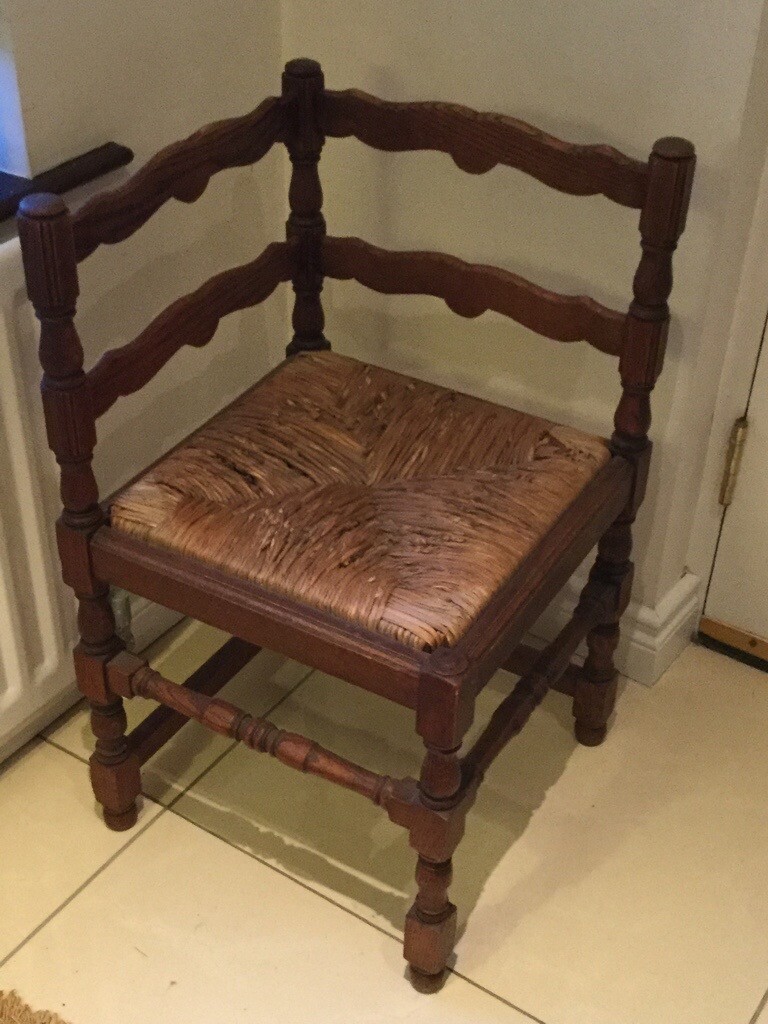PRETTY ANTIQUE FRENCH CORNER CHAIR WITH RAFFIA SEAT in Londonderry