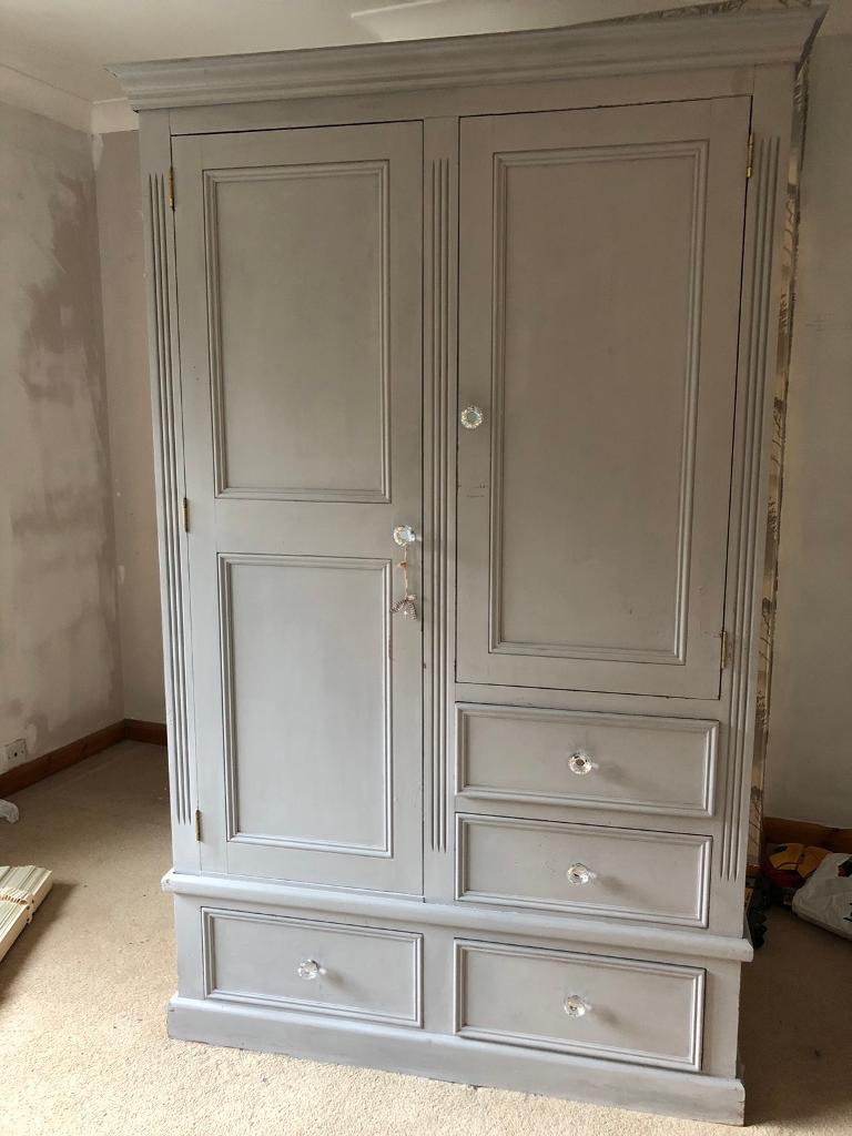 Solid Pine Wardrobe Painted In Grey Chalk Paint In Beer Devon