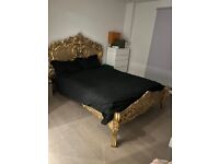 Gold Wooden King Size Bed frame (no mattress) 