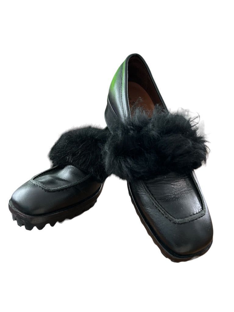 8 (38) Acne Studios Black Statement Shoes Fur Trim Lug Sole