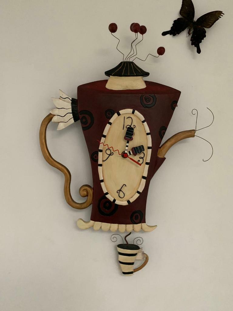 Ornate Kitchen Coffee Pot Wall Clock with Pendulum. in Ruddington