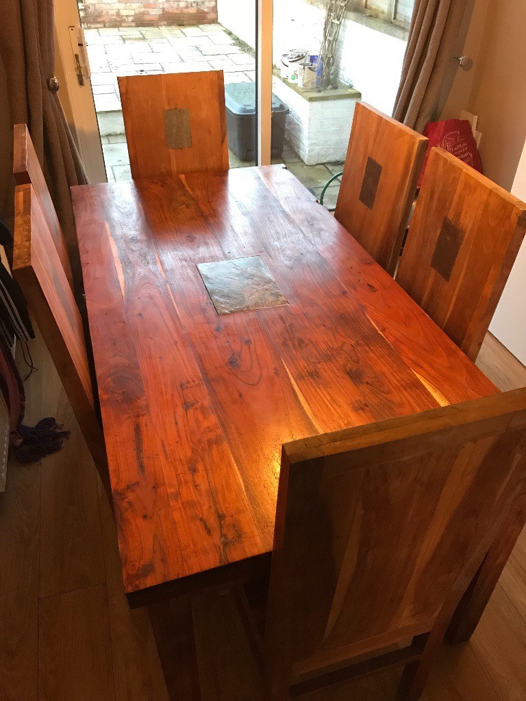 Large Heavy Mango Wood Dining Table & 6 Chairs (REDUCED) in Keyworth