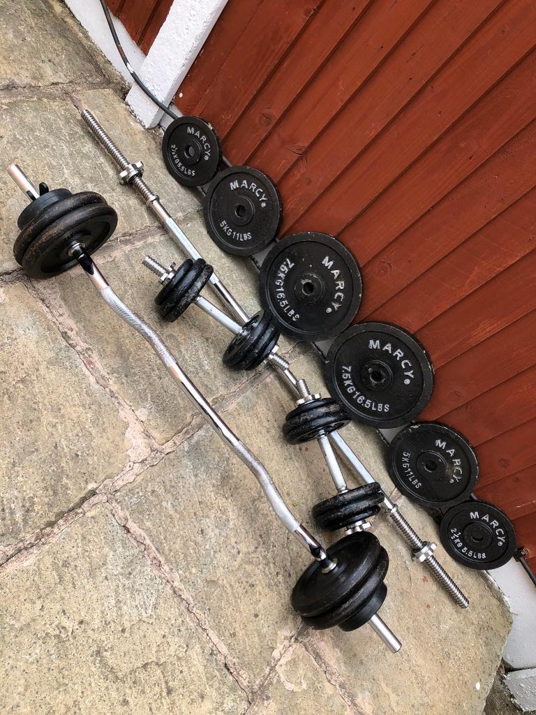 90kg CastIron Dumbbells Barbell Ez Bar Weights Set. •Can Deliver• in